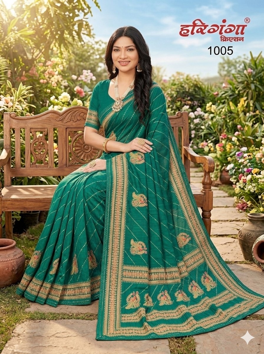 Hari ganga print saree with full lace