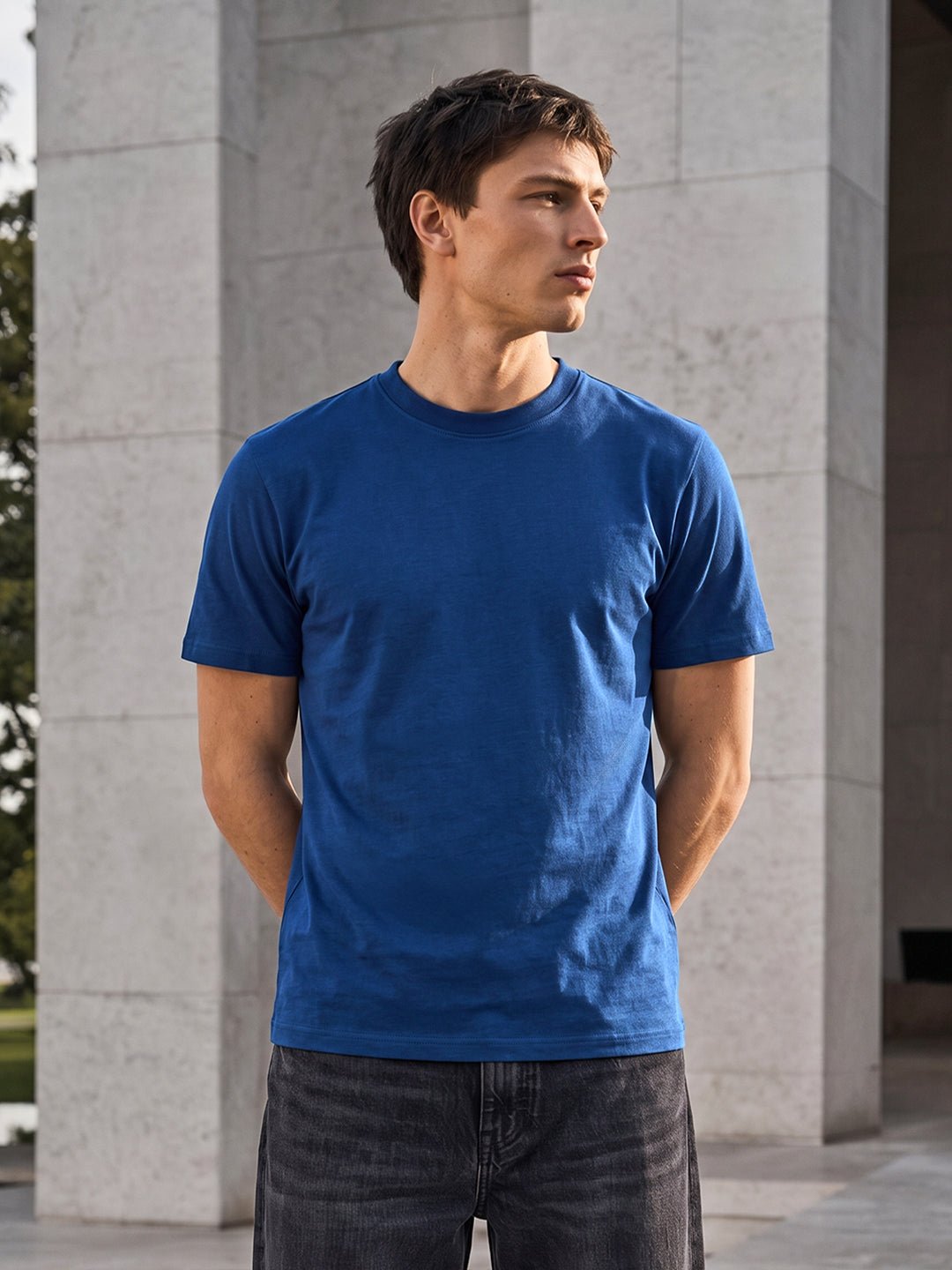 Demo Men's Blue Regular Fit Solid Casual T-Shirt
