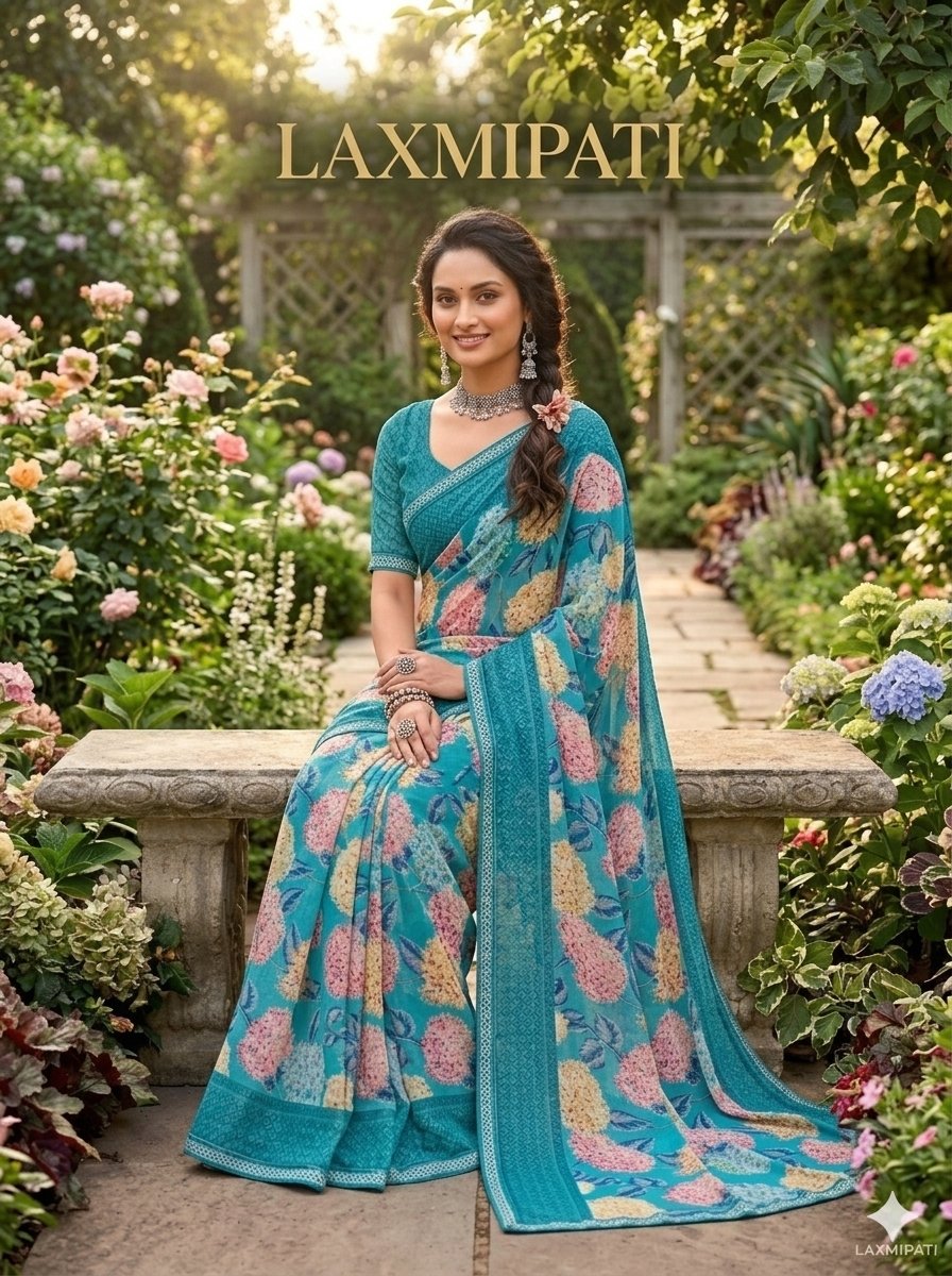 Laxmipati 8161 Blue Multicolour Georgette saree