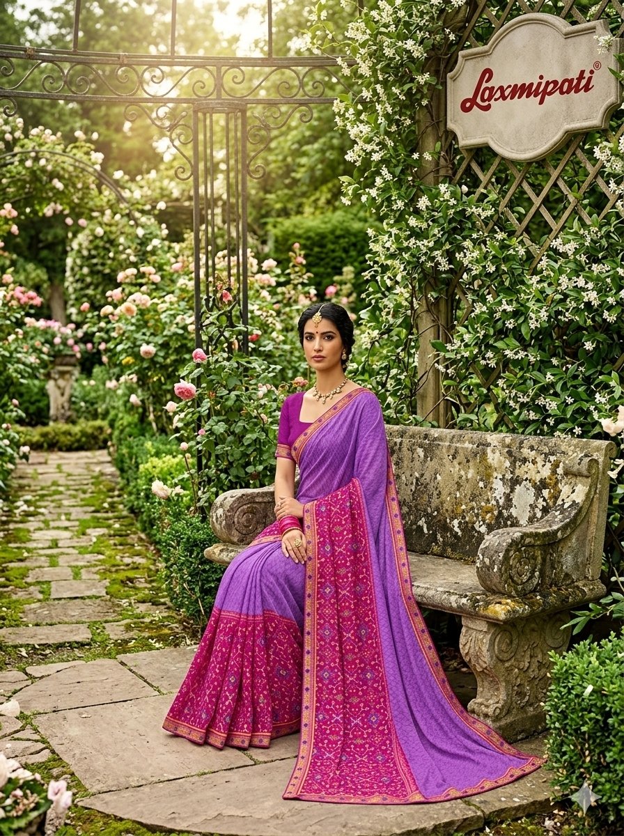 laxmipati 7633 violet chiffon saree