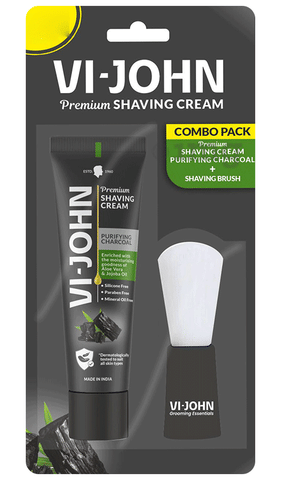 Vi-John Premium Shaving Cream with Purifying Charcoal + Shaving Brush