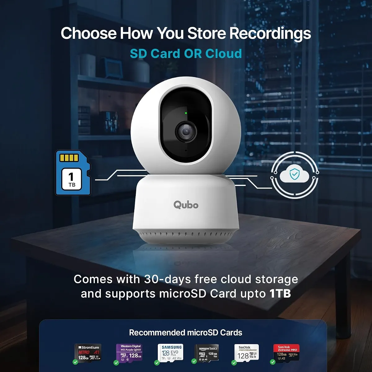 Qubo Smart WiFi Indoor CCTV Camera 360° 3MP with AI Person Detection, 2K Resolution, Mobile App Control & Night Vision for Home & Office Security